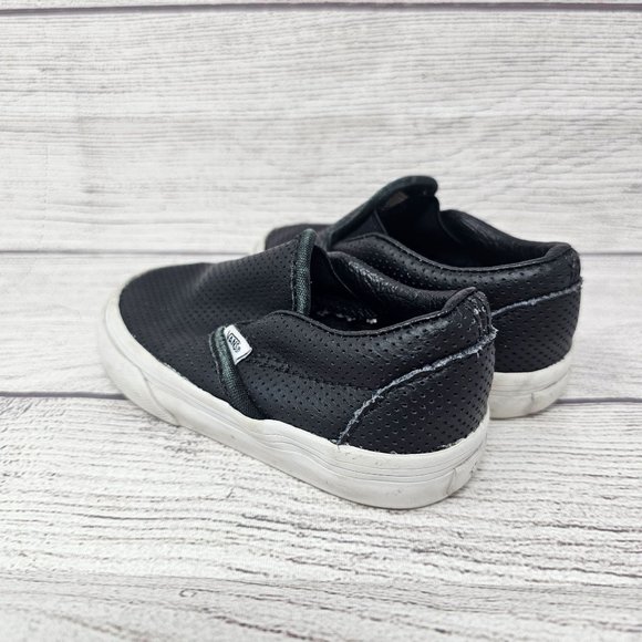 Vans Toddler Black Leather Slip On Size 5.5 - Picture 7 of 10